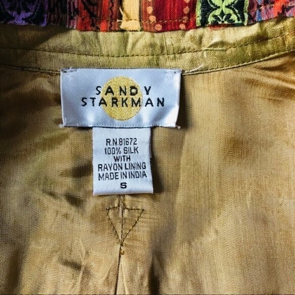 Sandy Starkman Boho Jacket Woven Silk Patchwork Embroidery Sequin Granny 90s S - Picture 14 of 16
